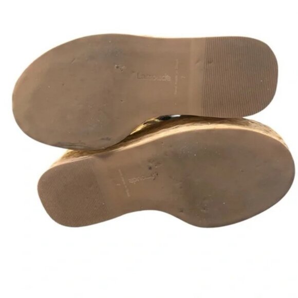 LARROUDE Pamela Wedge Natural Raffia Cushioned Slip-On Sandal Size 7 fits larger - Picture 6 of 11